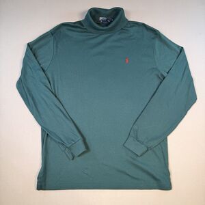 Polo Ralph Lauren Polo Shirt Men's Medium Green Turtleneck USA Made Long Sleeve